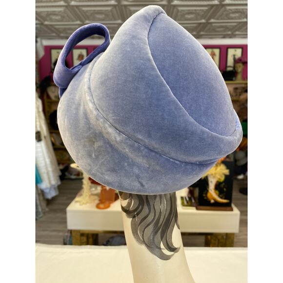 1950s 2 tone blue velvet avant garde hat 50s fashion millinery paris france mcm